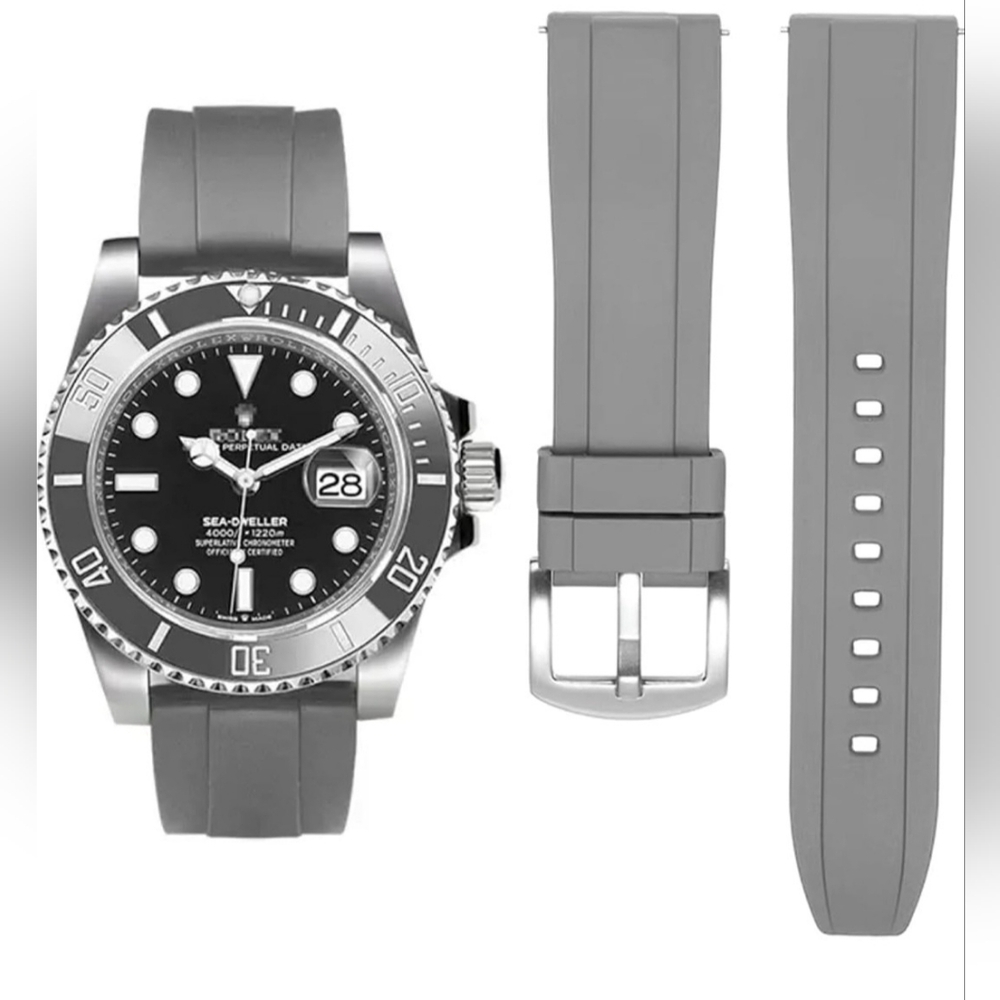 New 22mm Gray FKM Fluororubber Rubber Watch Band